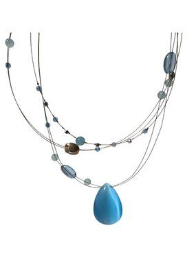 Floating Wire Necklace Teardrop Pendant Beaded Accents Multi Strand Jewelry